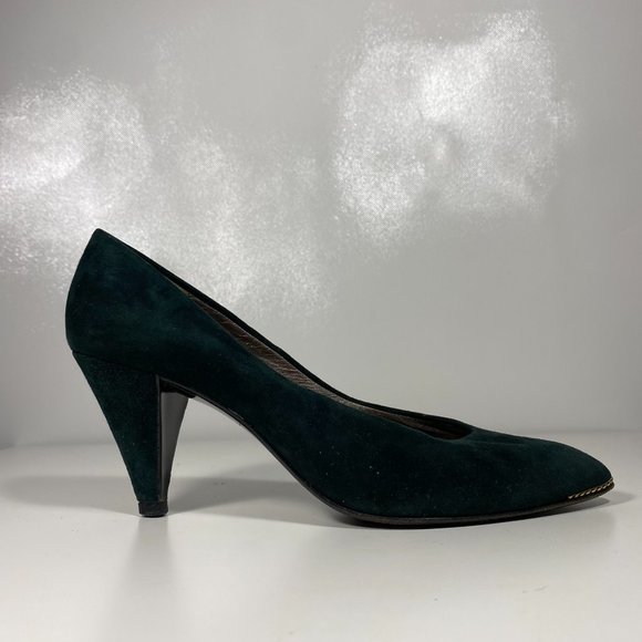 Bruno Magli Women Shoes Vintage Pump Heels Suede Emerald Green Italy Sz 7 - Picture 7 of 14